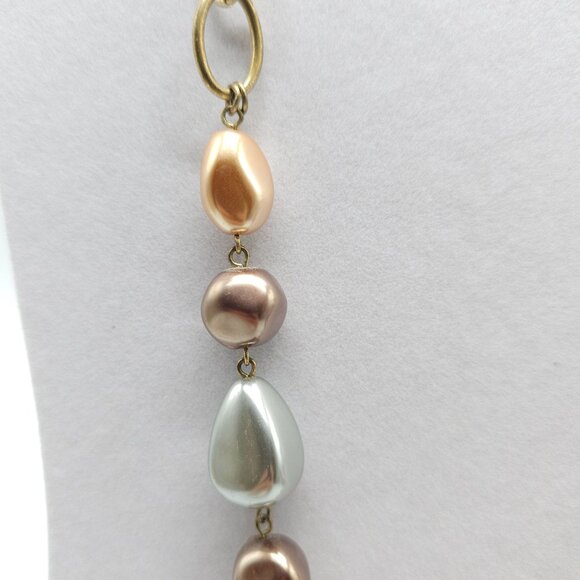 Dana Buchman Gold Tone Chain Necklace With Multicolor Faux Pearl Accents - Picture 2 of 5